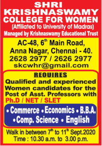 Shri Krishnaswamy College for Women, Chennai Wanted Assistant Professor ...