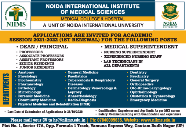 Noida International Institute Of Medical Sciences Wanted ...