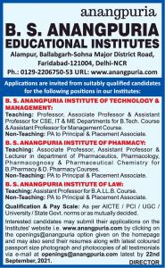 B.S.Anangpuria Educational Institutes, Faridabad Wanted Professor ...