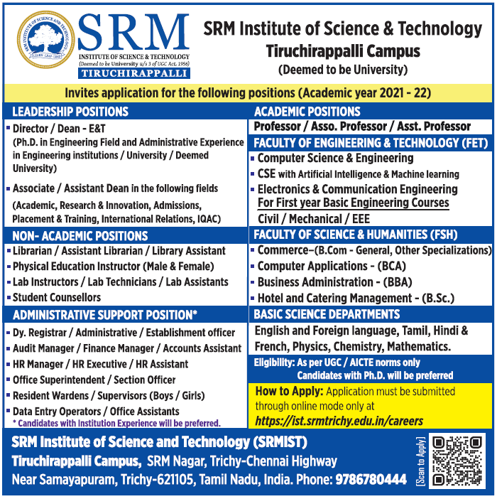 Faculty Wanted Srm Institute Of Science And Technology 5056