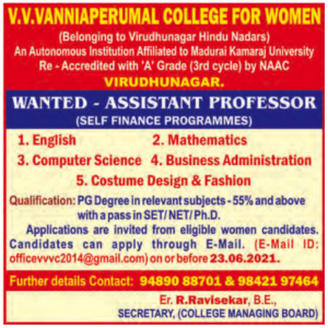 Assistant Professor Jobs at V.V.Vanniaperumal College for Women ...