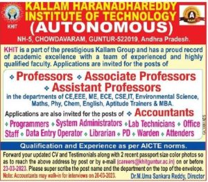 Faculty Job Openings at Kallam Haranadhareddy Institute of Technology ...