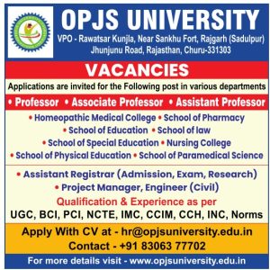 OPJS University , Rajasthan wanted Professor/Associate Professor ...