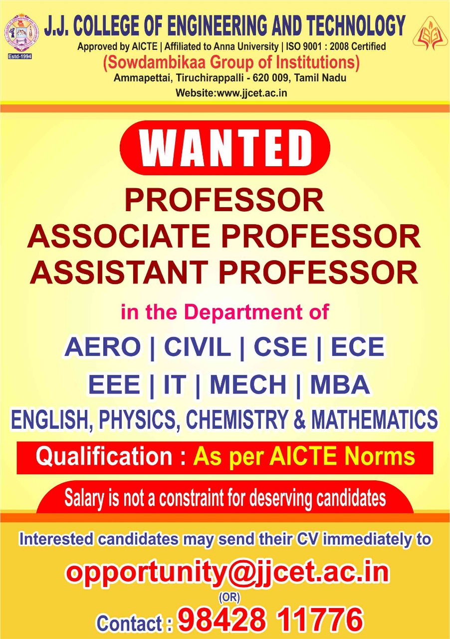 J.J. College of Engineering and Technology, Trichy Wanted Assistant ...