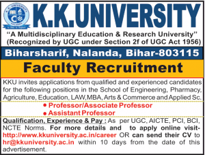 K.K University, Nalanda Faculty Recruitment 2021 | FacultyPlus