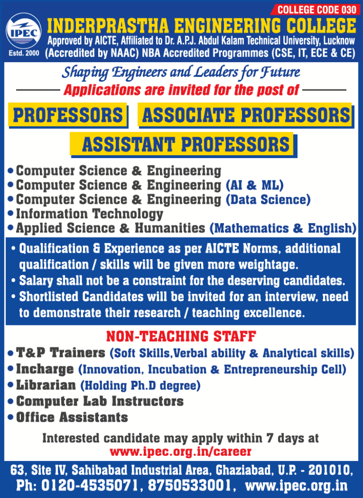 Inderprastha Engineering College, Ghaziabad Wanted Professor/ Associate ...