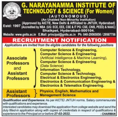 G.Narayanamma Institute of Technology & Science (For Women), Hyderabad ...