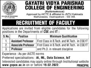 Gayatri Vidya Parishad College of Engineering, Visakhapatnam Wanted ...