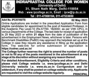 Indraprastha College for Women, Delhi Wanted Assistant Professor ...