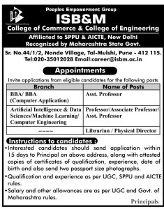 ISB&M College of Commerce & College of Engineering, Pune, Wanted ...