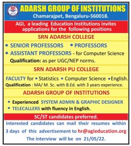 Adarsh Group of Institutions, Bengaluru, Wanted Senior Professor ...