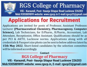 RGS College of Pharmacy, Lucknow Wanted Professor/Assistant Professor ...