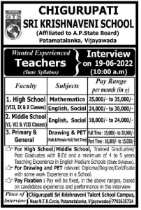 Chigurupati Sri Krishnaveni School, Vijayawada Wanted Teachers ...