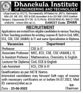 Dhanekula Institute of Engineering and Technology, Vijayawada Wanted ...