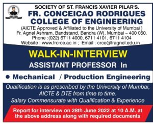 Fr.conceicao Rodrigues College Of Engineering, Mumbai Wanted Assistant 