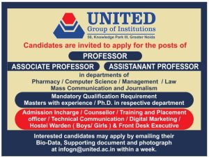 United Group Of Institutions, Greater Noida, Uttar Pradesh, Wanted 