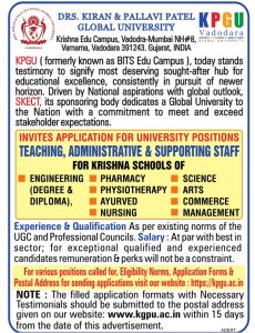 DRS.Kiran and Pallavi Patel Global University, Vadodara Wanted Teaching ...