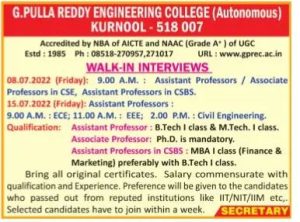 G.Pulla Reddy Engineering College, Kurnool Wanted Assistant Professor ...