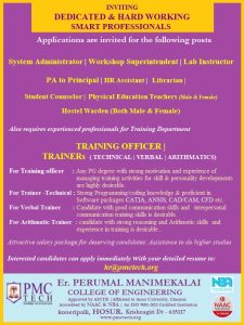 Non-Teaching Jobs at PMC Tech Er. Perumal Manimekalai College of ...