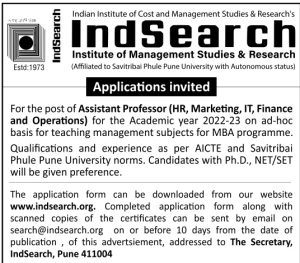 Indsearch Institute of Management Studies & Research, Pune Wanted ...