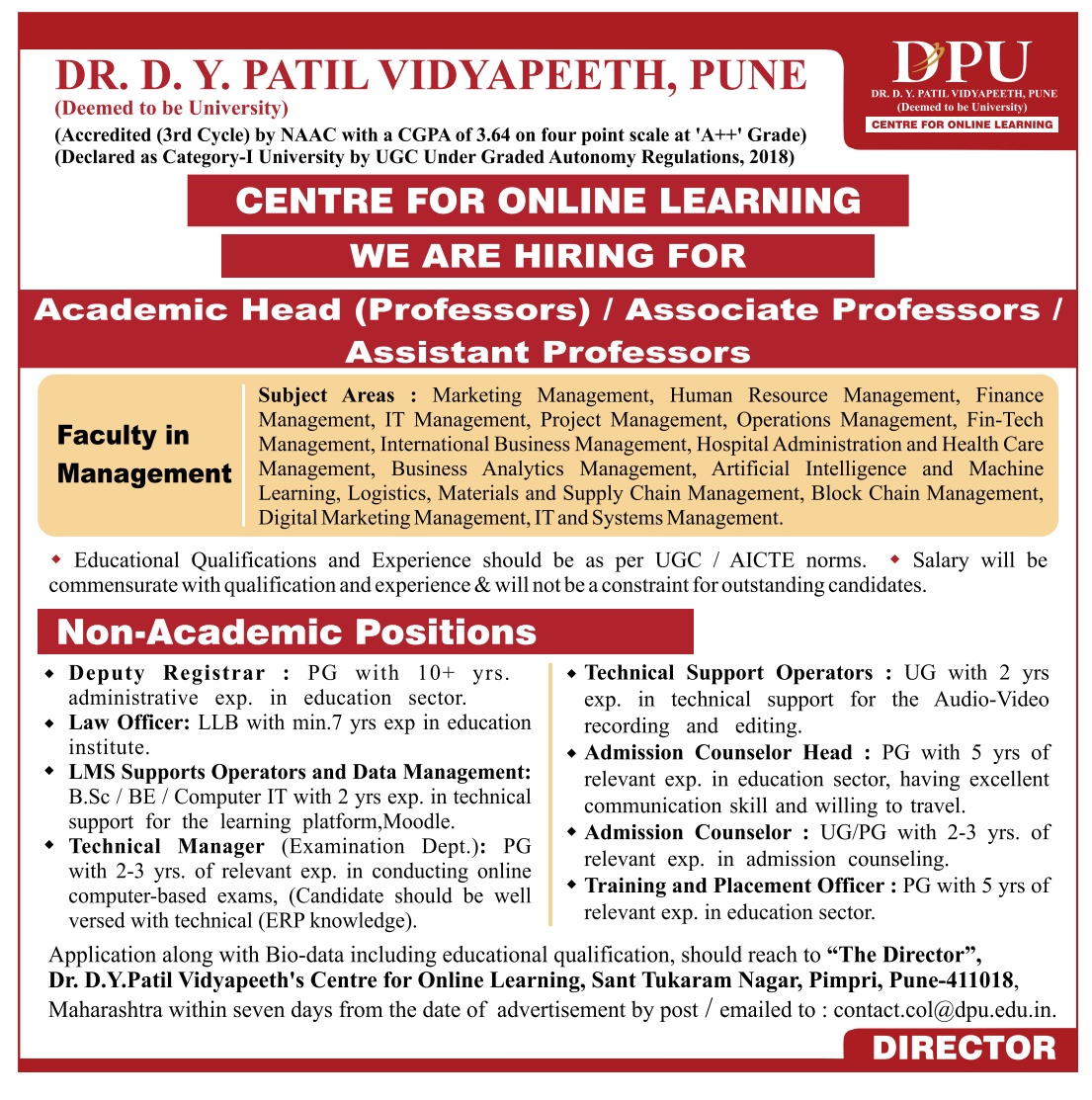 Teaching Jobs / Non-Teaching Jobs at Dr.D.Y.Patil Vidyapeeth, Pune ...