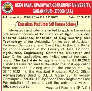 Deen Dayal Upadhyaya Gorakhpur University, Gorakhpur Wanted Assistant ...