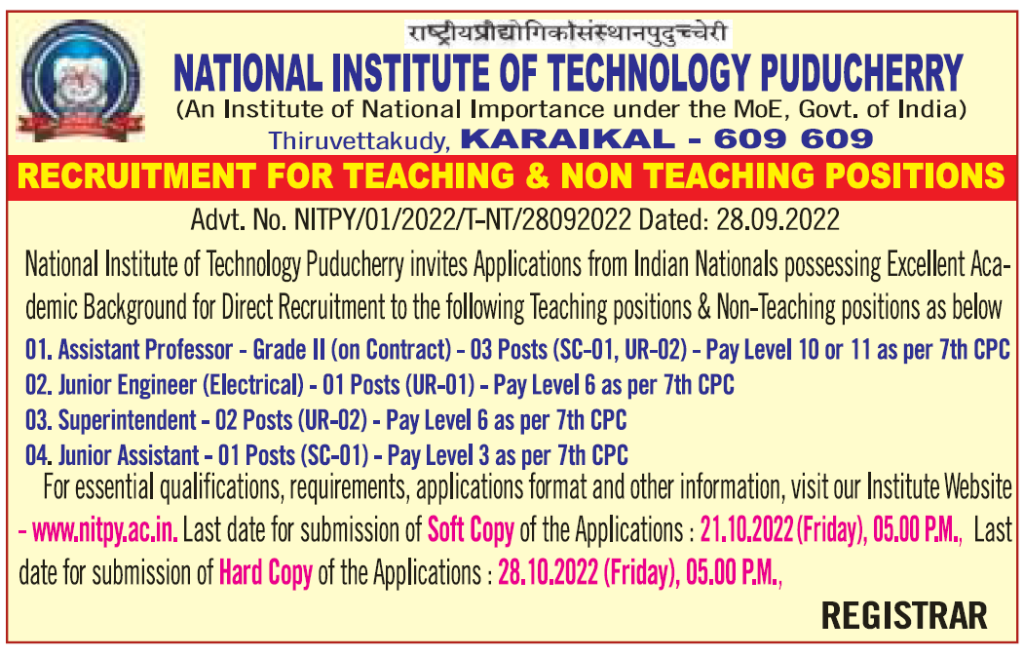 Teaching Jobs/Non-Teaching Jobs at National Institute of Technology ...