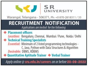 SR University, Warangal Wanted Trainers | FacultyPlus