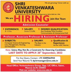 Shri Venkateshwara University, Meerut Wanted Professor/Associate ...