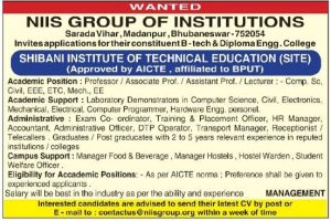 NIIS Group of Institutions, Bhubaneswar Wanted Professor/Associate ...