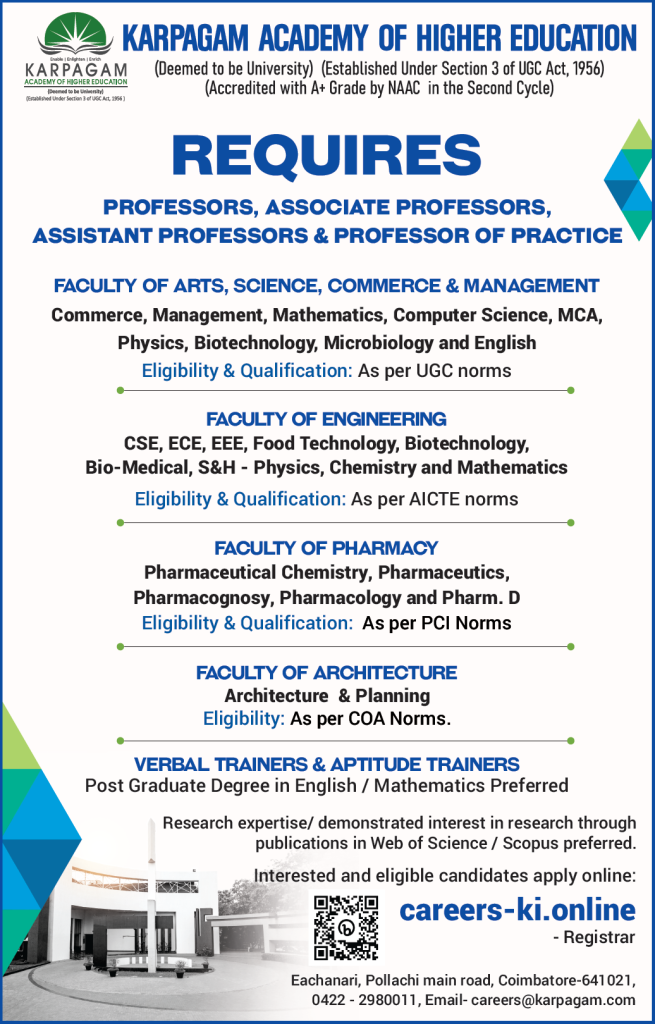 Karpagam Academy of Higher Education- Faculty Recruitment 2023 ...