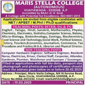 Teaching Jobs/Non Teaching Jobs at Maris Stella College, Vijayawada ...