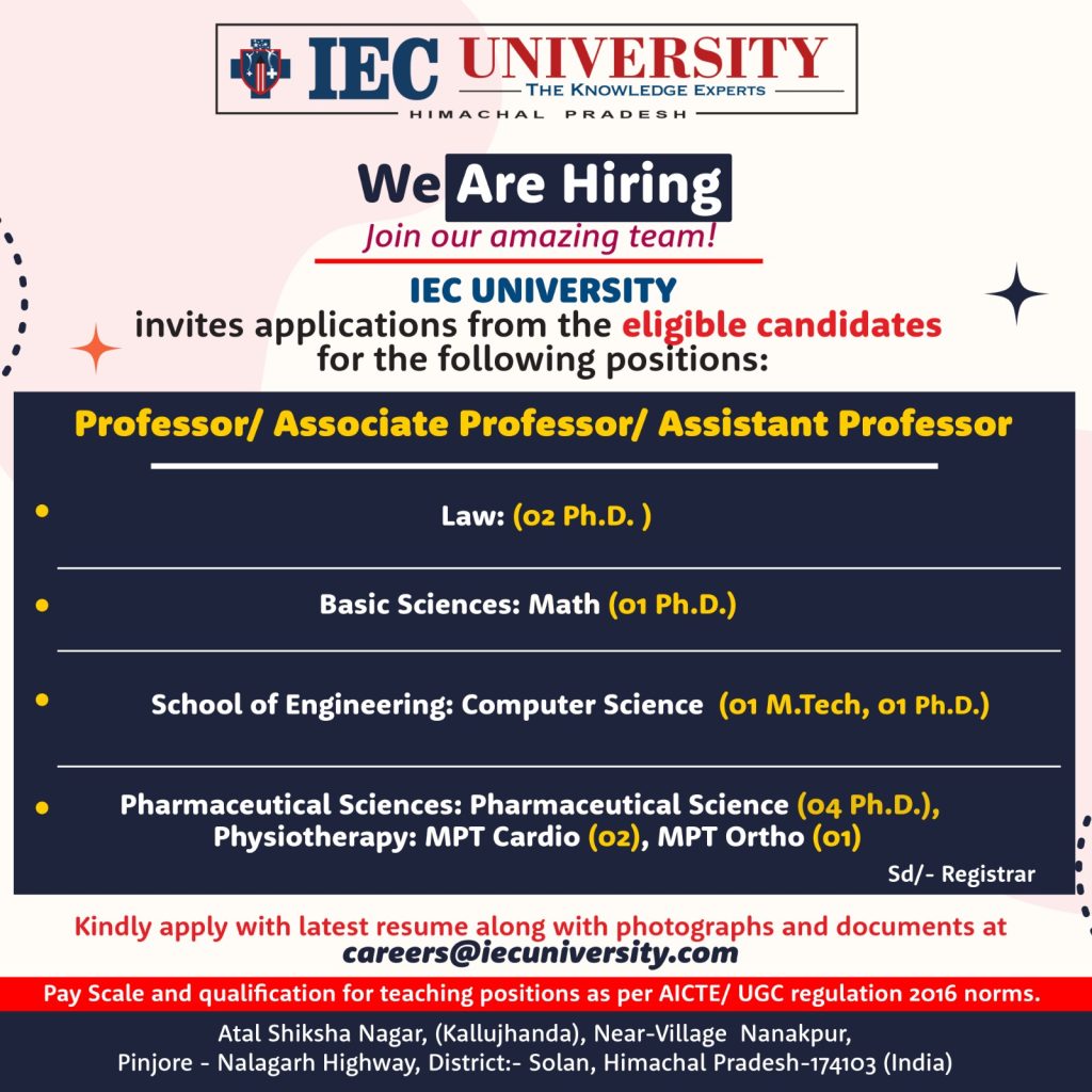 IEC University Faculty Recruitment 2023 | FacultyPlus