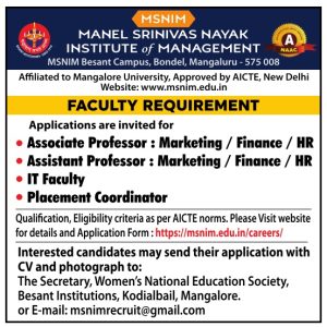 Manel Srinivas Nayak Institute of Management, Mangaluru, Wanted ...