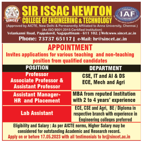 Sir Issac Newton College of Engineering and Technology, Nagapattinam ...