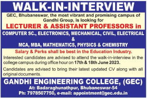 Gandhi Engineering College, Bhubaneswar Wanted Assistant Professor ...