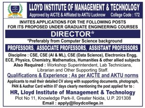 Lloyd Institute Of Management & Technology, Greater Noida Wanted 