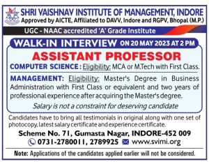 Shri Vaishnav Institute of Management, Indore Wanted Assistant ...