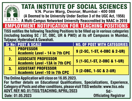 Tata Institute Of Social Sciences, Mumbai Wanted Professor  Associate 