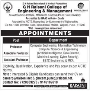 G.H. Raisoni College of Engineering and Management, Pune wanted ...