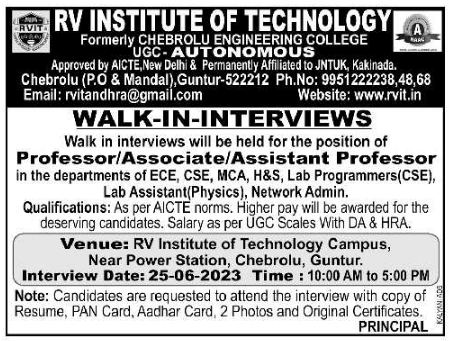 RV Institute of Technology, Guntur Wanted Teaching and Non-Teaching ...