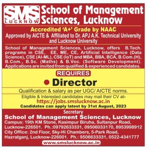 School of Management Sciences, Lucknow Wanted Director | FacultyPlus