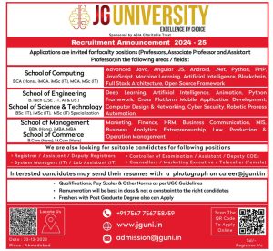 JG University, Gujarat Wanted Teaching and Non-Teaching Faculty ...