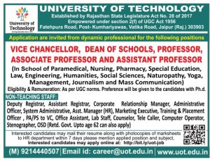 University of Technology, Jaipur Wanted Teaching Staffs/Non-Teaching ...