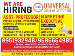 Universal Group of Institutions, Bangalore Wanted Assistant Professor ...